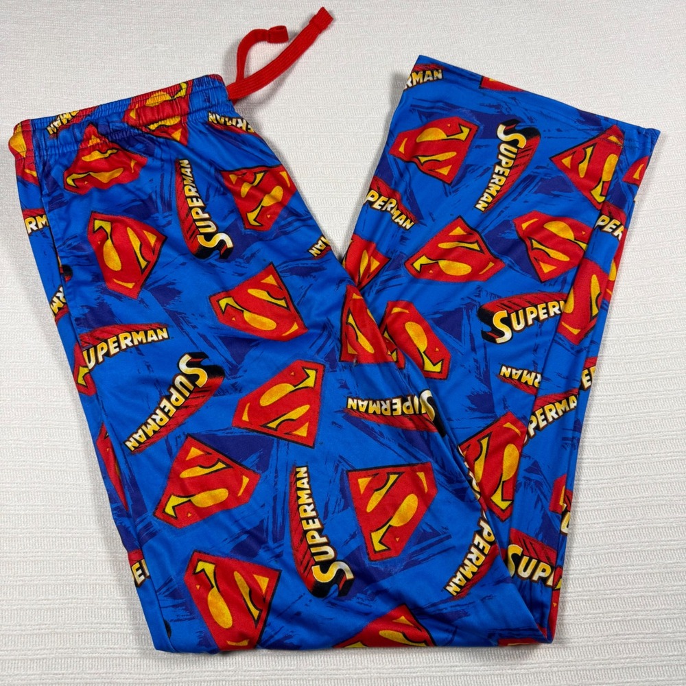 DC Comics Superman Sleep Pants Mens Large Blue Shield Logo Pajama Bottoms